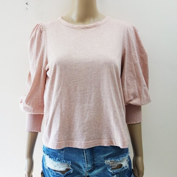 7 FOR ALL MANKIND Puff Sleeve Shirt - Heathered Pink- S EUC - Picture 1 of 8